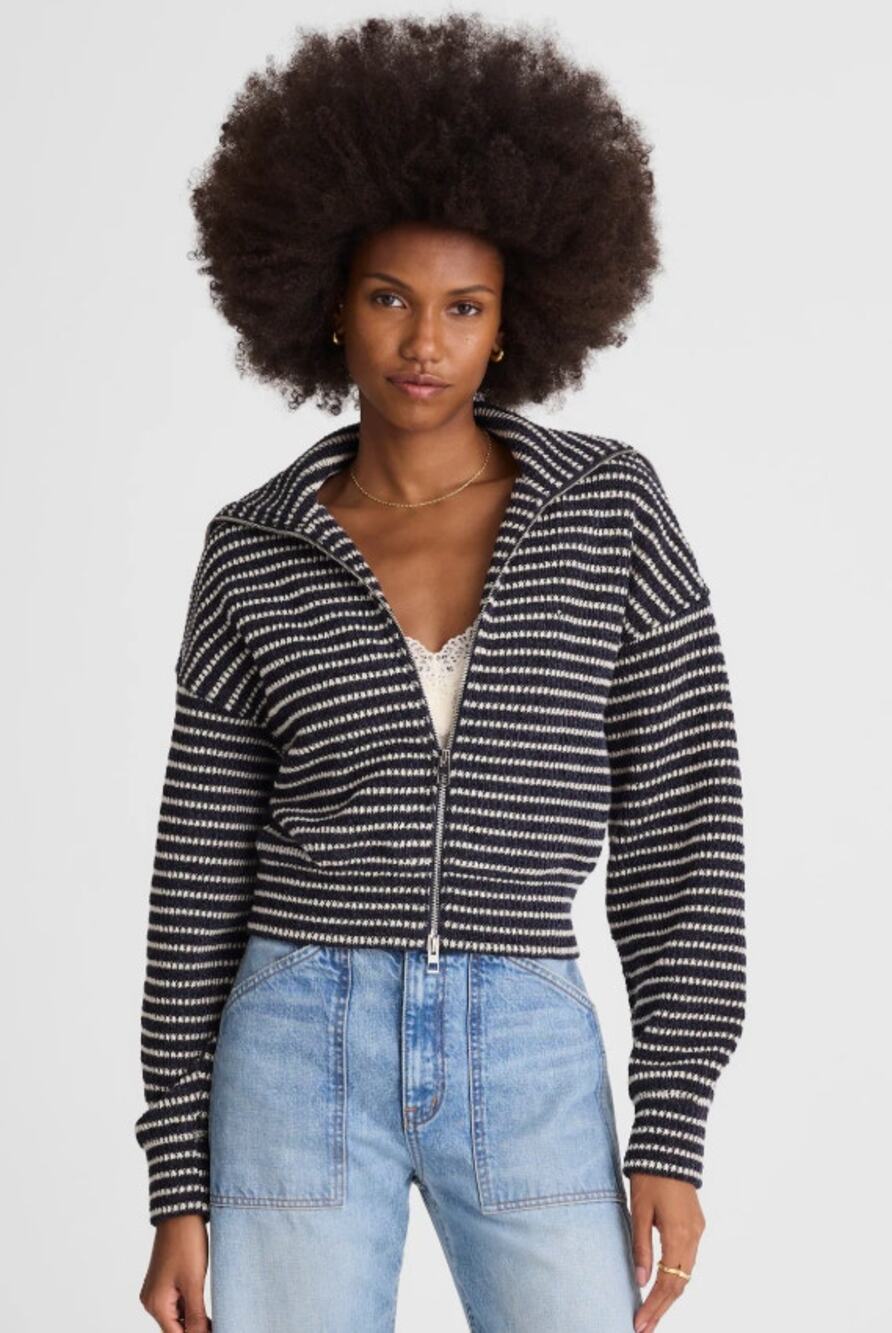 NWT Madewell Zip-Up Rib Jacket Chenille Midnight Navy Crop Knit Sweater Size S